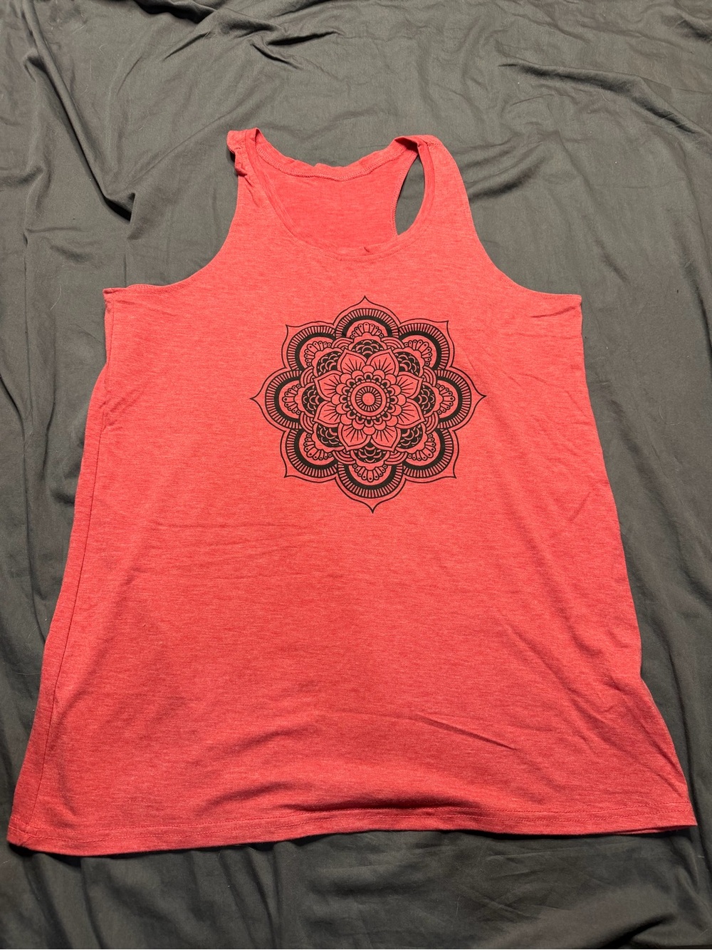 Red Racerback Tank Top with Black Mandala Graphic